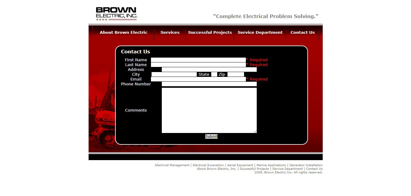 Brown Electric, Inc. contact us page before redesign