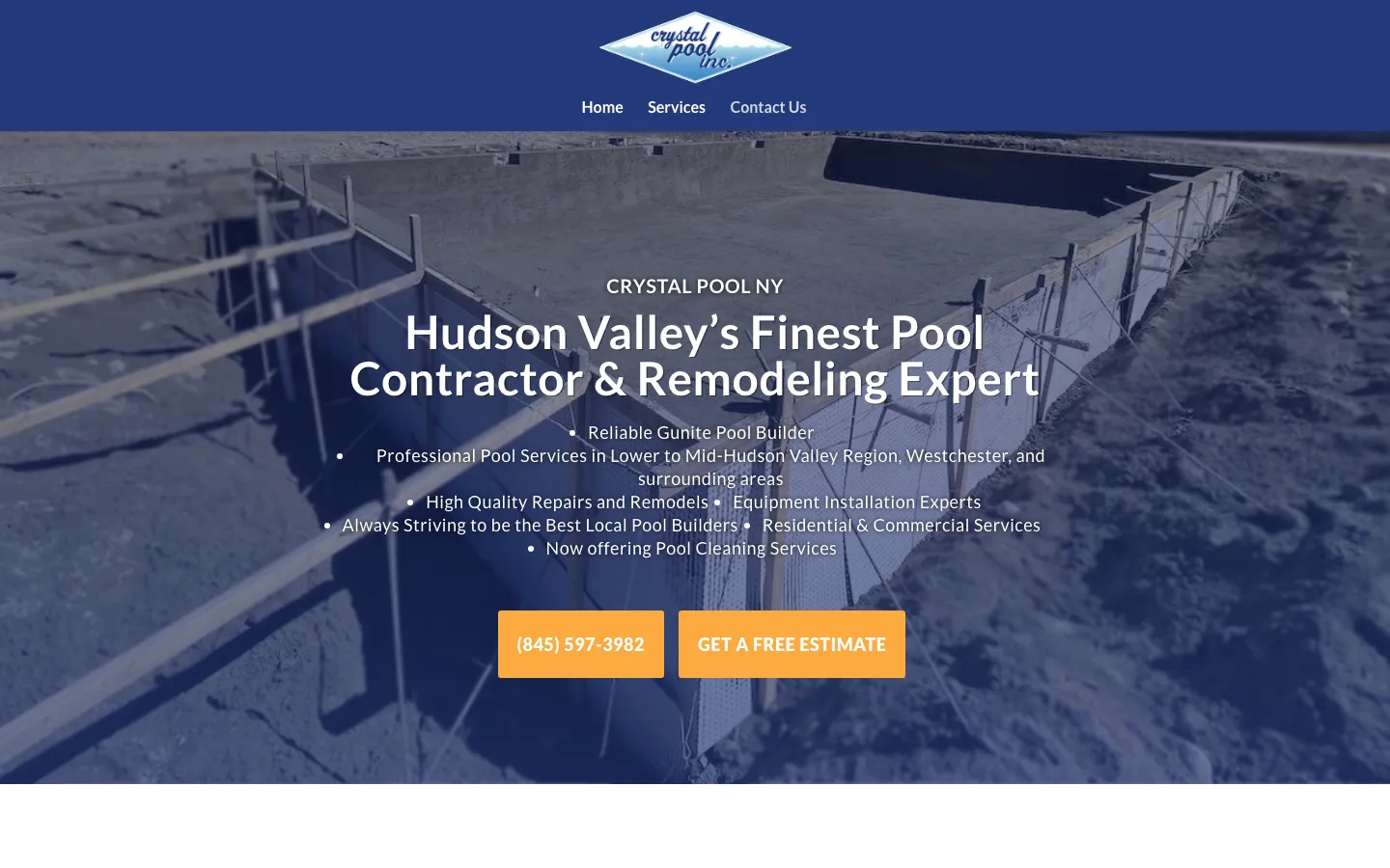 Crystal Pool NY home page on a laptop