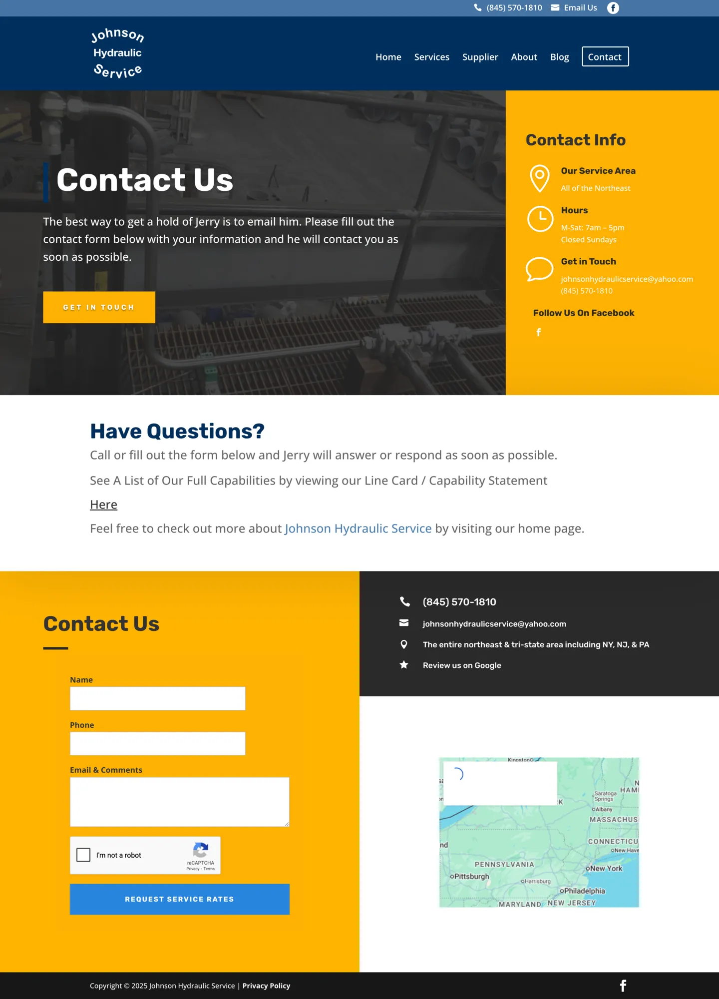 Johnson Hydraulic Service contact page