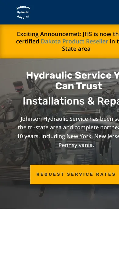 Johnson Hydraulic Service home page on a mobile device
