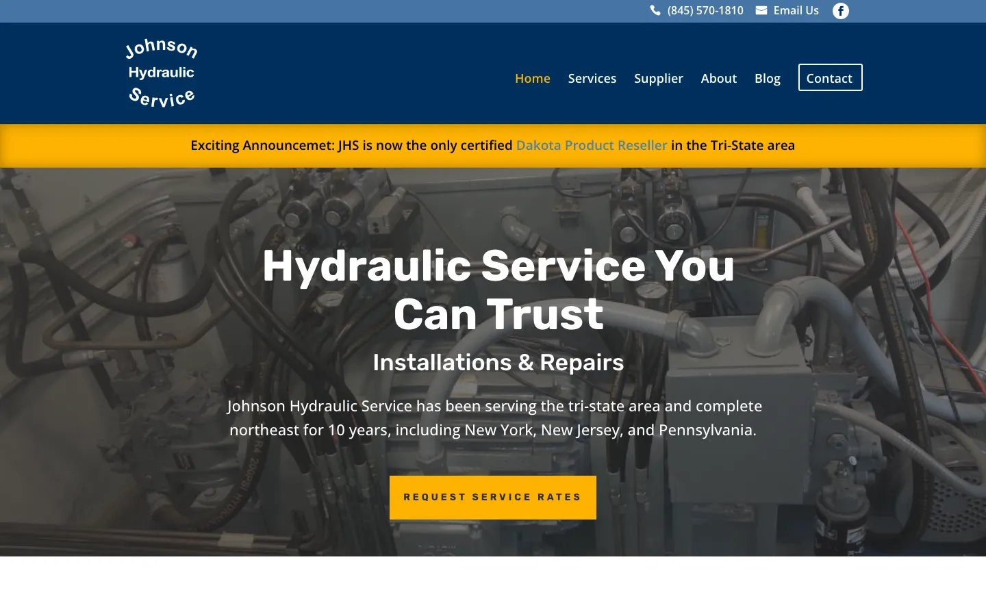 Johnson Hydraulic Service home page on a laptop