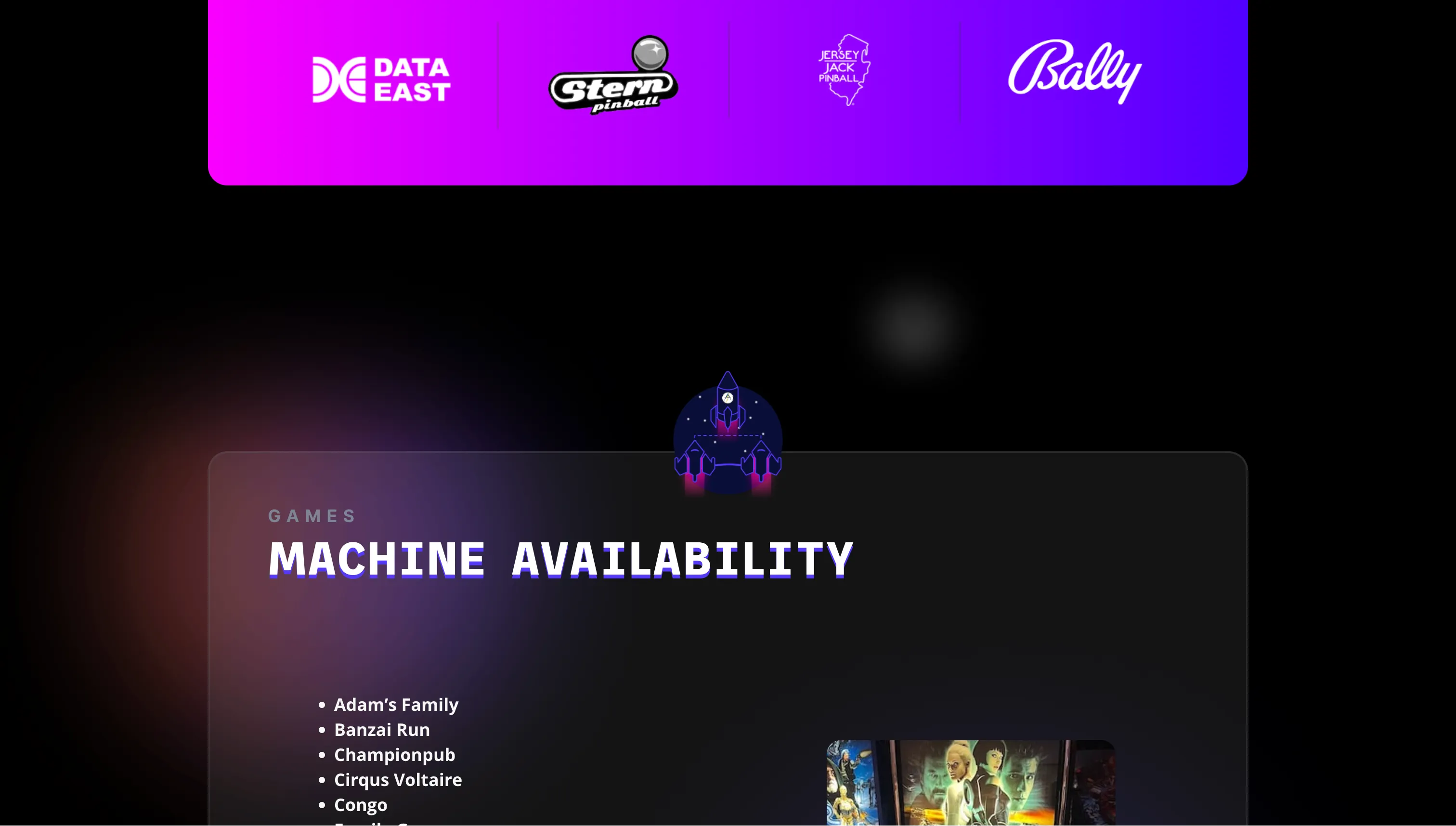 Tri-State Pinball list of machines on home page