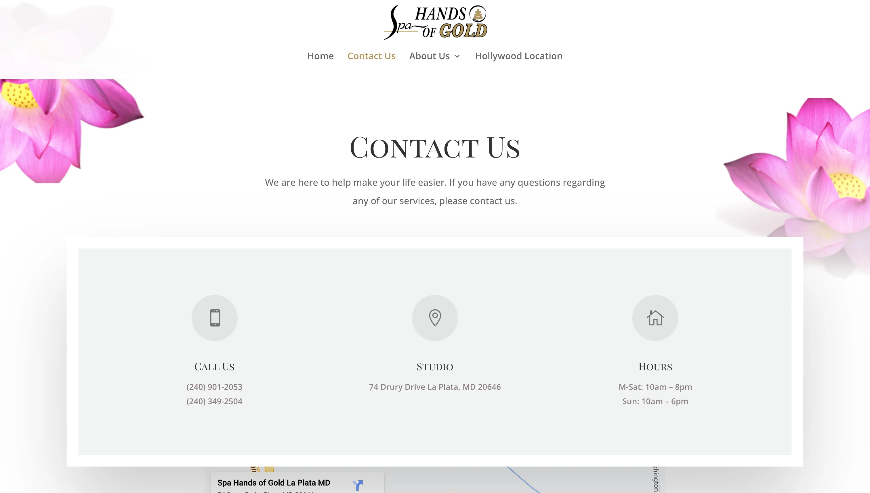 Spa Hands of Gold contact web page