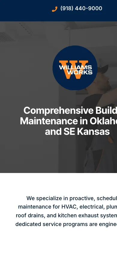 Williams Works Maintenance home page on a mobile device